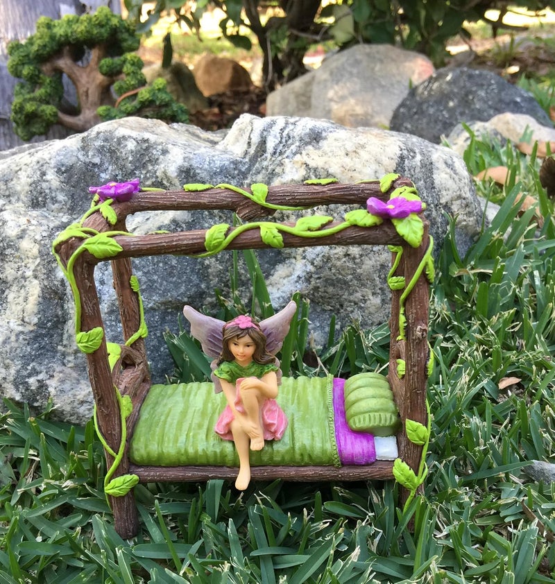 GlitZGlam Miniature Fairy and Baby Gnome Bed - 4-Post Miniature Bed for Your Gnome Garden, Pixies and Sprites - A Fairy Garden Accessory - Image 2